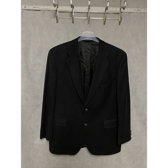 Jos A Bank  Blazer Men 44R Black Portugal 2 Brass B Flannel Cashmere Wool Luxury - Picture 1 of 14